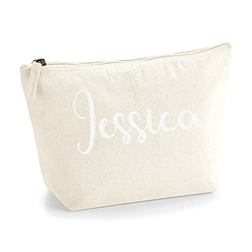 Personalisiert Name Initialen Kosmetiktasche Damen Schminktasche für Handtasche Makeup Tasche - Glitter oder Flocke Material Druck - Weiße Flocke - L | Natürlich von TULLUN