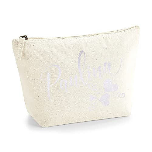 Personalisiert Name Initialen Text 3 Herz Wirbel Kosmetiktasche Damen Schminktasche für Handtasche Makeup Tasche - Glitter oder Flocke Material Druck - Holo Weißer Glitzer - L | Natürlich von TULLUN