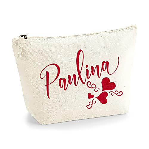 Personalisiert Name Initialen Text 3 Herz Wirbel Kosmetiktasche Damen Schminktasche für Handtasche Makeup Tasche mit Texturdruck - Rote Flocke - S | Natürlich von TULLUN