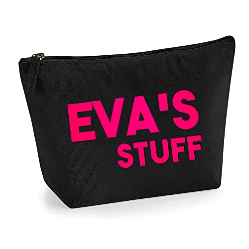 Personalisiert Name Initialen Text My Stuff Kosmetiktasche Damen Schminktasche für Handtasche Makeup Tasche - Glitter oder Flocke Material Druck - Neonrosa Flocke - M | Schwarz von TULLUN