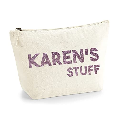 Personalisiert Name Initialen Text My Stuff Kosmetiktasche Damen Schminktasche für Handtasche Makeup Tasche - Glitter oder Flocke Material Druck - Roségold Glitter - L | Natürlich von TULLUN