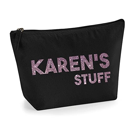 Personalisiert Name Initialen Text My Stuff Kosmetiktasche Damen Schminktasche für Handtasche Makeup Tasche - Glitter oder Flocke Material Druck - Roségold Glitter - L | Schwarz von TULLUN