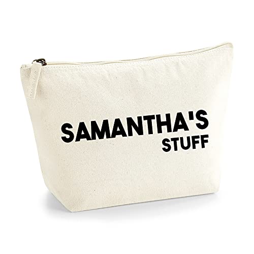 Personalisiert Name Initialen Text My Stuff Kosmetiktasche Damen Schminktasche für Handtasche Makeup Tasche - Glitter oder Flocke Material Druck - Schwarzer Film- L | Natürlich von TULLUN