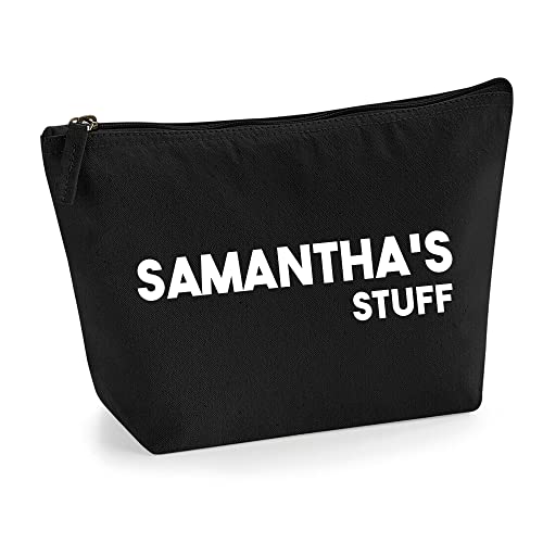 Personalisiert Name Initialen Text My Stuff Kosmetiktasche Damen Schminktasche für Handtasche Makeup Tasche - Glitter oder Flocke Material Druck - Weißer Film - L | Schwarz von TULLUN