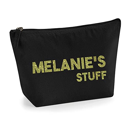 Personalisiert Name Initialen Text My Stuff Kosmetiktasche Damen Schminktasche für Handtasche Makeup Tasche mit Texturdruck - Gold Glitter - M | Schwarz von TULLUN