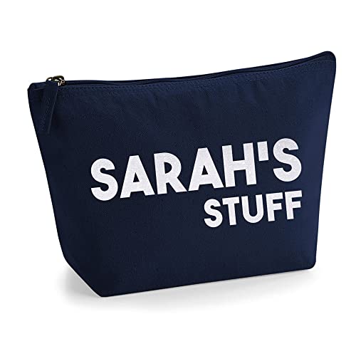 Personalisiert Name Initialen Text My Stuff Kosmetiktasche Damen Schminktasche für Handtasche Makeup Tasche mit Texturdruck - Holo Weißer Glitzer - L | Marine Blau von TULLUN