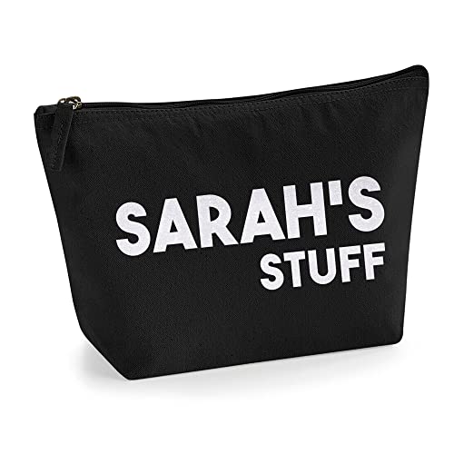 Personalisiert Name Initialen Text My Stuff Kosmetiktasche Damen Schminktasche für Handtasche Makeup Tasche mit Texturdruck - Holo Weißer Glitzer - L | Schwarz von TULLUN