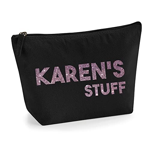 Personalisiert Name Initialen Text My Stuff Kosmetiktasche Damen Schminktasche für Handtasche Makeup Tasche mit Texturdruck - Roségold Glitter - M | Schwarz von TULLUN