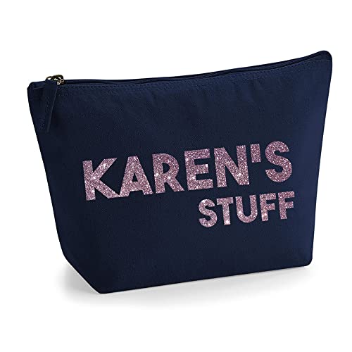 Personalisiert Name Initialen Text My Stuff Kosmetiktasche Damen Schminktasche für Handtasche Makeup Tasche mit Texturdruck - Roségold Glitter - S | Marine Blau von TULLUN