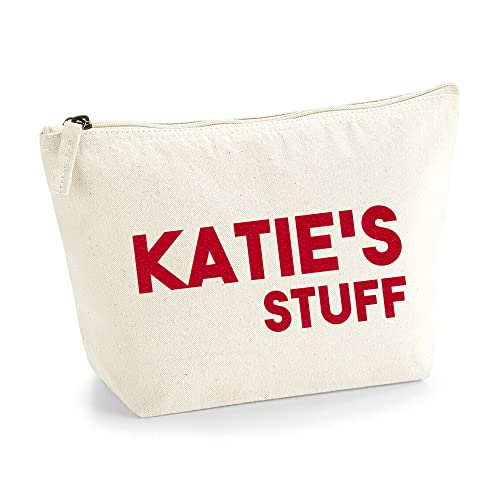 Personalisiert Name Initialen Text My Stuff Kosmetiktasche Damen Schminktasche für Handtasche Makeup Tasche mit Texturdruck - Rote Flocke - L | Natürlich von TULLUN