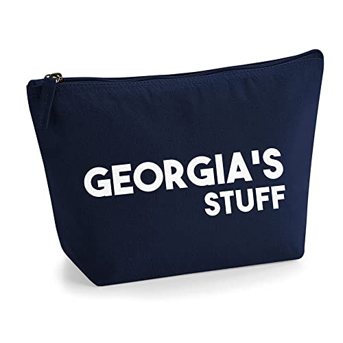 Personalisiert Name Initialen Text My Stuff Kosmetiktasche Damen Schminktasche für Handtasche Makeup Tasche mit Texturdruck - Weiße Flocke - S | Marine Blau von TULLUN