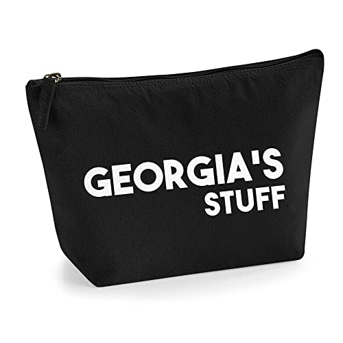 Personalisiert Name Initialen Text My Stuff Kosmetiktasche Damen Schminktasche für Handtasche Makeup Tasche mit Texturdruck - Weiße Flocke - S | Schwarz von TULLUN