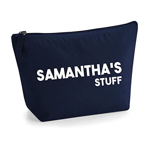 Personalisiert Name Initialen Text My Stuff Kosmetiktasche Damen Schminktasche für Handtasche Makeup Tasche mit Texturdruck - Weißer Film - M | Marine Blau von TULLUN