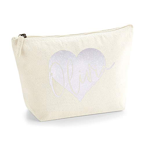 Personalisiert Name Initialen im Herz Design Kosmetiktasche Damen Schminktasche für Handtasche Makeup Tasche mit Texturdruck - L - Natürlich - Holo Weißer Glitzer Personalisiert Name Initialen im Herz Design Kosmetiktasche Damen Schminktasche für Handtasche Makeup Tasche mit Texturdruck - L - Natürlich - Holo Weißer Glitzer von TULLUN