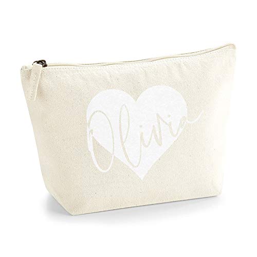 Personalisiert Name Initialen im Herz Design Kosmetiktasche Damen Schminktasche für Handtasche Makeup Tasche mit Texturdruck - L - Natürlich - Weiße Flocke von TULLUN
