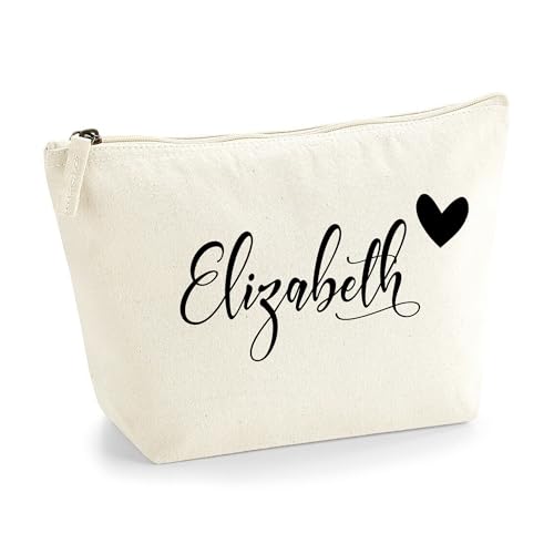 Personalisiert Name Initialen im Herz Design Kosmetiktasche Damen Schminktasche für Handtasche Makeup Tasche mit Texturdruck - Schwarzer Film - M | Natürlich von TULLUN