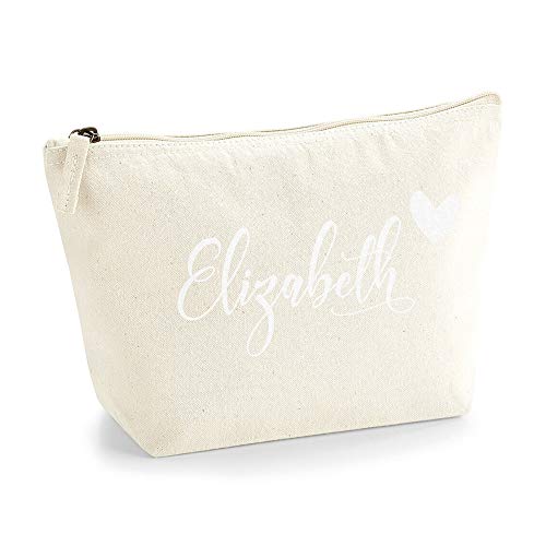 Personalisiert Name Initialen im Herz Design Kosmetiktasche Damen Schminktasche für Handtasche Makeup Tasche mit Texturdruck - Weiße Flocke - L | Natürlich von TULLUN