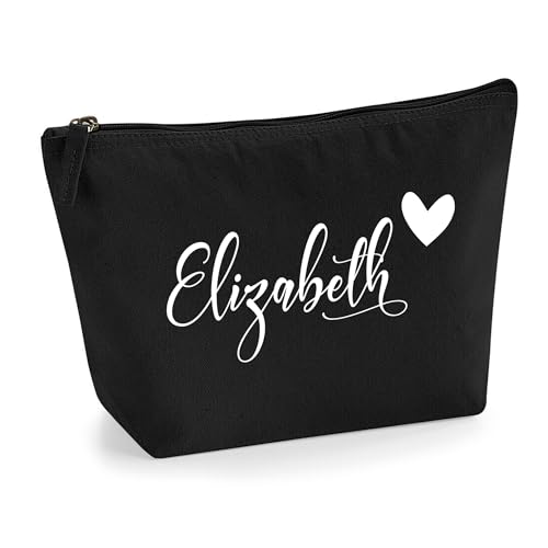 Personalisiert Name Initialen im Herz Design Kosmetiktasche Damen Schminktasche für Handtasche Makeup Tasche mit Texturdruck - Weißer Film - M | Schwarz von TULLUN