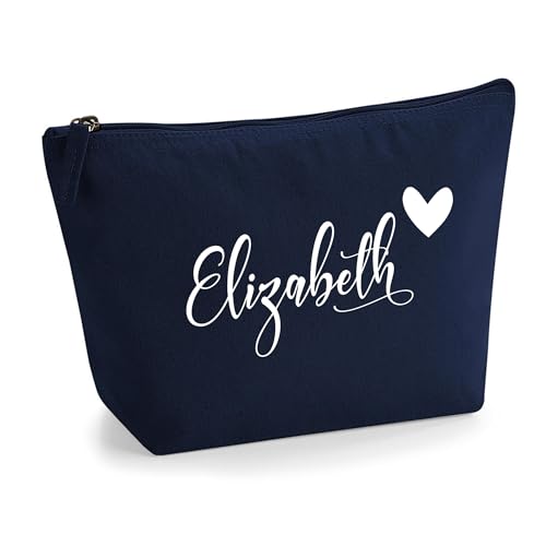 Personalisiert Name Initialen im Herz Design Kosmetiktasche Damen Schminktasche für Handtasche Makeup Tasche mit Texturdruck - Weißer Film - S | Marine Blau von TULLUN