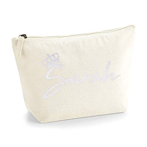 Personalisiert Name Initialen & Königin Krone Kosmetiktasche Damen Schminktasche für Handtasche Makeup Tasche mit Texturdruck - Holo Weißer Glitzer - L - Natürlich Personalisiert Name Initialen & Königin Krone Kosmetiktasche Damen Schminktasche für Handtasche Makeup Tasche mit Texturdruck - Holo Weißer Glitzer - L - Natürlich von TULLUN