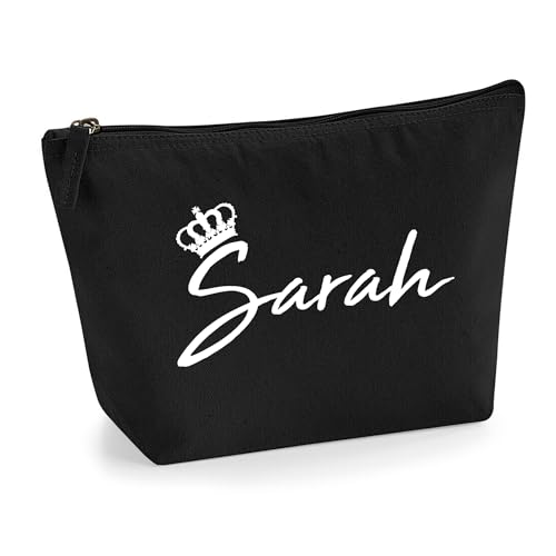 Personalisiert Name Initialen & Königin Krone Kosmetiktasche Damen Schminktasche für Handtasche Makeup Tasche mit Texturdruck - Weißer Film - S - Schwarz von TULLUN