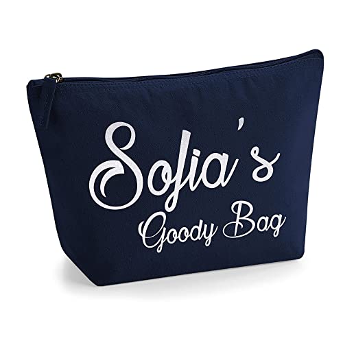 Personalisierte Farbe Name Initialen Text Goody Kosmetiktasche Damen Schminktasche für Handtasche Makeup Tasche - Glitter oder Flocke Material Druck - Holo Weißer Glitzer - L | Marine Blau von TULLUN