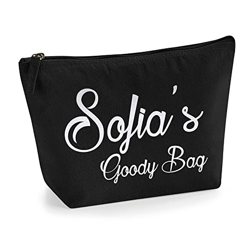 Personalisierte Farbe Name Initialen Text Goody Kosmetiktasche Damen Schminktasche für Handtasche Makeup Tasche - Glitter oder Flocke Material Druck - Holo Weißer Glitzer - L | Schwarz von TULLUN