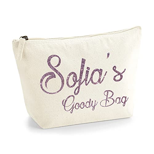 Personalisierte Farbe Name Initialen Text Goody Kosmetiktasche Damen Schminktasche für Handtasche Makeup Tasche - Glitter oder Flocke Material Druck - Roségold Glitter - S | Natürlich von TULLUN