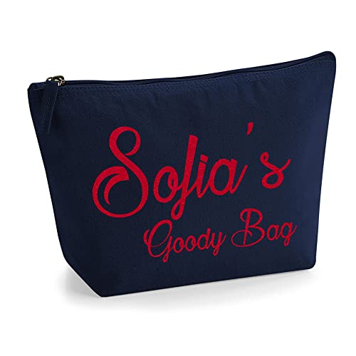 Personalisierte Farbe Name Initialen Text Goody Kosmetiktasche Damen Schminktasche für Handtasche Makeup Tasche - Glitter oder Flocke Material Druck - Rote Flocke - L | Marine Blau von TULLUN