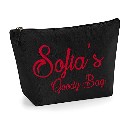 Personalisierte Farbe Name Initialen Text Goody Kosmetiktasche Damen Schminktasche für Handtasche Makeup Tasche - Glitter oder Flocke Material Druck - Rote Flocke - L | Schwarz von TULLUN