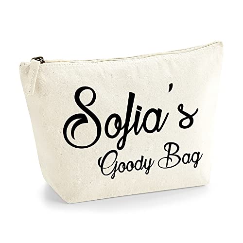 Personalisierte Farbe Name Initialen Text Goody Kosmetiktasche Damen Schminktasche für Handtasche Makeup Tasche - Glitter oder Flocke Material Druck - Schwarzer Film- L | Natürlich von TULLUN