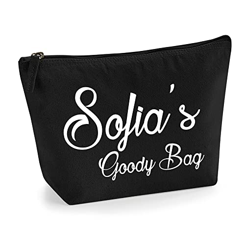 Personalisierte Farbe Name Initialen Text Goody Kosmetiktasche Damen Schminktasche für Handtasche Makeup Tasche - Glitter oder Flocke Material Druck - Weißer Film - L | Schwarz von TULLUN