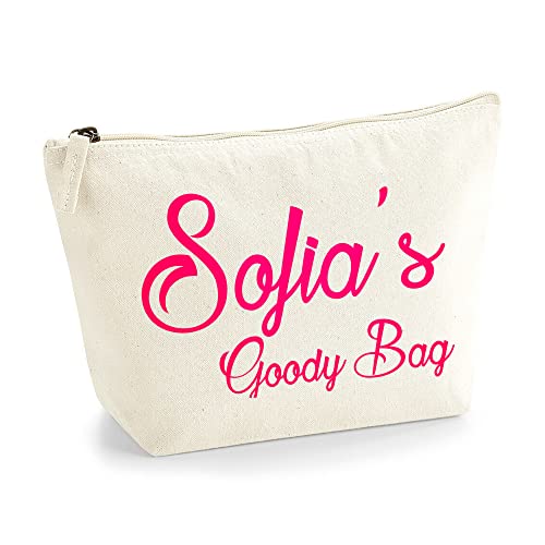 Personalisierte Farbe Name Initialen Text Goody Kosmetiktasche Damen Schminktasche für Handtasche Makeup Tasche mit Texturdruck - Neonrosa Flocke - L | Natürlich von TULLUN