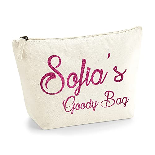 Personalisierte Farbe Name Initialen Text Goody Kosmetiktasche Damen Schminktasche für Handtasche Makeup Tasche mit Texturdruck - Rosa Glitzer - M | Natürlich von TULLUN