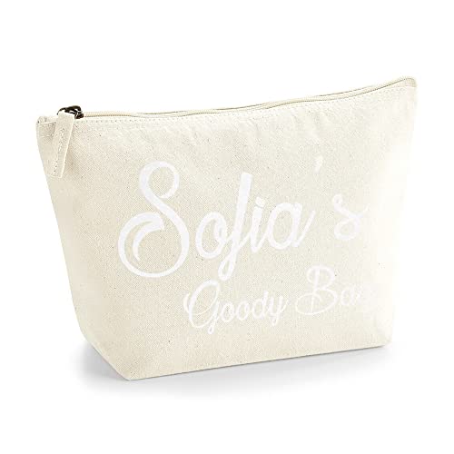 Personalisierte Farbe Name Initialen Text Goody Kosmetiktasche Damen Schminktasche für Handtasche Makeup Tasche mit Texturdruck - Weiße Flocke - L | Natürlich von TULLUN