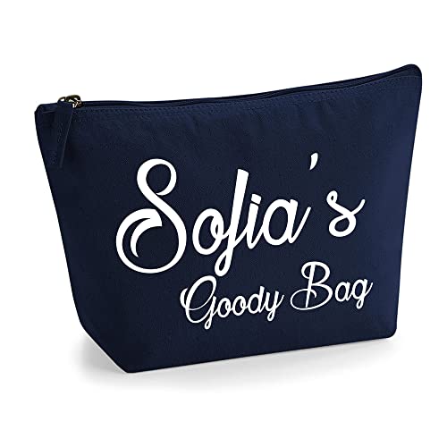 Personalisierte Farbe Name Initialen Text Goody Kosmetiktasche Damen Schminktasche für Handtasche Makeup Tasche mit Texturdruck - Weißer Film - L | Marine Blau von TULLUN