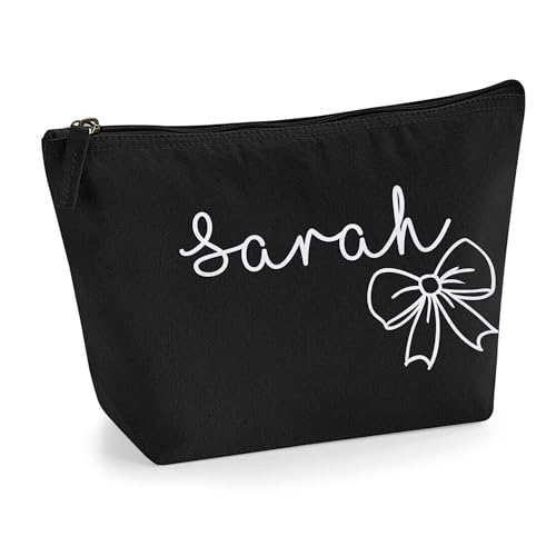 Personalisierter Name Initialen Textstil süßes Schleifen Design Make-up Accessoire Tasche Kosmetiktasche Damen Schminktasche mit Texturdruck - Holo Weißer Glitzer - M Schwarz Personalisierter Name Initialen Textstil süßes Schleifen Design Make-up Accessoire Tasche Kosmetiktasche Damen Schminktasche mit Texturdruck - Holo Weißer Glitzer - M Schwarz von TULLUN