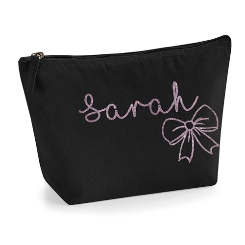 Personalisierter Name Initialen Textstil süßes Schleifen Design Make-up Accessoire Tasche Kosmetiktasche Damen Schminktasche mit Texturdruck - Roségold Glitzer - L Schwarz Personalisierter Name Initialen Textstil süßes Schleifen Design Make-up Accessoire Tasche Kosmetiktasche Damen Schminktasche mit Texturdruck - Roségold Glitzer - L Schwarz von TULLUN