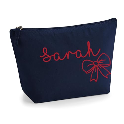 Personalisierter Name Initialen Textstil süßes Schleifen Design Make-up Accessoire Tasche Kosmetiktasche Damen Schminktasche mit Texturdruck - Rote Flocke - L Marine von TULLUN