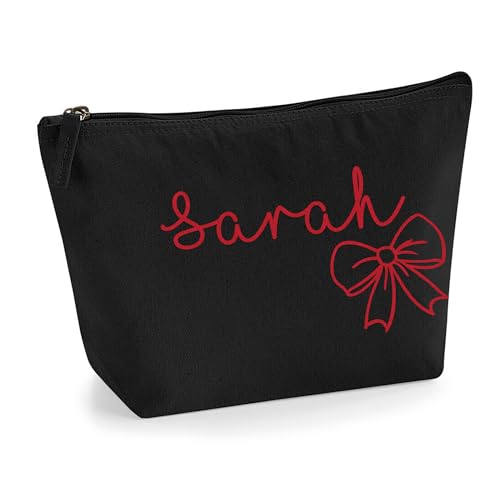 Personalisierter Name Initialen Textstil süßes Schleifen Design Make-up Accessoire Tasche Kosmetiktasche Damen Schminktasche mit Texturdruck - Rote Flocke - L Schwarz Personalisierter Name Initialen Textstil süßes Schleifen Design Make-up Accessoire Tasche Kosmetiktasche Damen Schminktasche mit Texturdruck - Rote Flocke - L Schwarz von TULLUN
