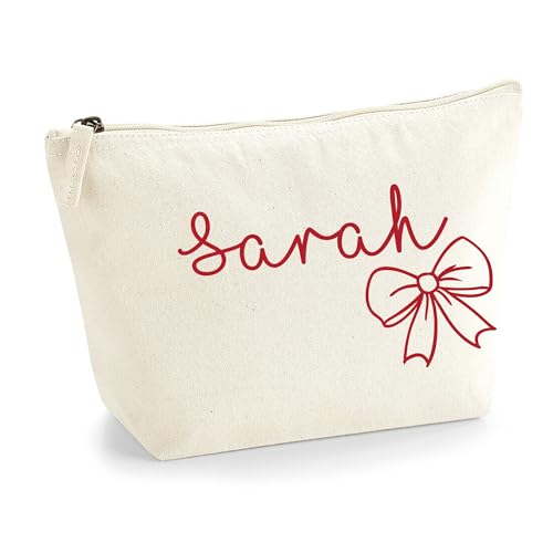 Personalisierter Name Initialen Textstil süßes Schleifen Design Make-up Accessoire Tasche Kosmetiktasche Damen Schminktasche mit Texturdruck - Rote Flocke - M Natürlich von TULLUN