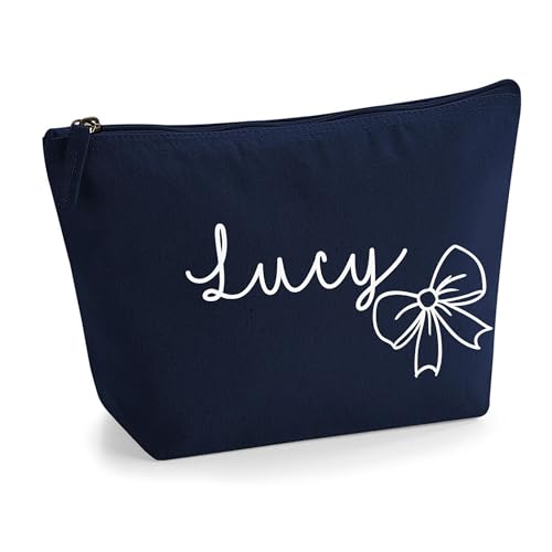 Personalisierter Name Initialen Textstil süßes Schleifen Design Make-up Accessoire Tasche Kosmetiktasche Damen Schminktasche mit Texturdruck - Weiße Flocke - M Marine von TULLUN