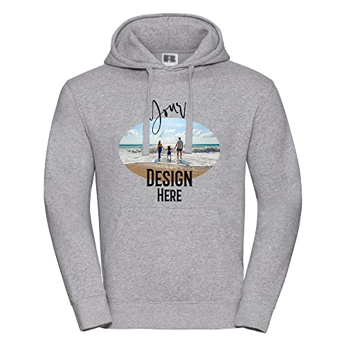 Unisex Männer Frauen Personalisiert mit Ihrem eigenen Design Foto Text Individuell bedrucktes Kapuzen-Sweatshirt - Grau - M - Ihr eigenes Design und Text von TULLUN