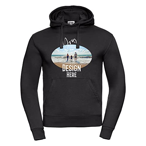 Unisex Männer Frauen Personalisiert mit Ihrem eigenen Design Foto Text Individuell bedrucktes Kapuzen-Sweatshirt - Schwarz - L - Ihr eigenes Design und Text von TULLUN