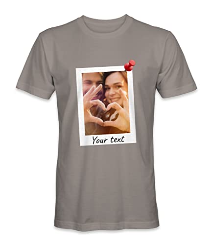 Unisex Mann Frau Personalisierte Individuell Bedruckte Kurz Ärmel Prämie T-Shirt - Rauchgrau - L - Gepinnt Foto Nadel von TULLUN