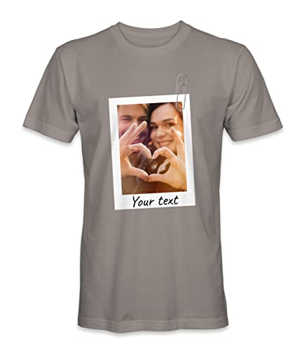 Unisex Mann Frau Personalisierte Individuell Bedruckte Kurz Ärmel Prämie T-Shirt - Rauchgrau - XL - Gepinnt Foto Büroklammer von TULLUN