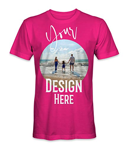 Unisex Mann Frau T-Shirt mit Eigenem Foto Text Logo Name Selbst Gestalten - Ringgesponnene Baumwolle - Vollfarbiger Druck - 3XL |Fuchsia Pink| von TULLUN