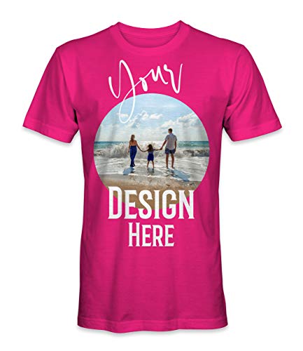 Unisex Mann Frau T-Shirt mit Eigenem Foto Text Logo Name Selbst Gestalten - Ringgesponnene Baumwolle - Vollfarbiger Druck - M |Fuchsia Pink| von TULLUN