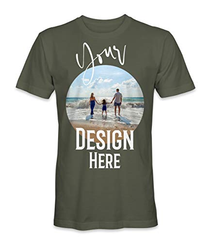 Unisex Mann Frau T-Shirt mit Eigenem Foto Text Logo Name Selbst Gestalten - Ringgesponnene Baumwolle - Vollfarbiger Druck - M - |Militärgrün| von TULLUN