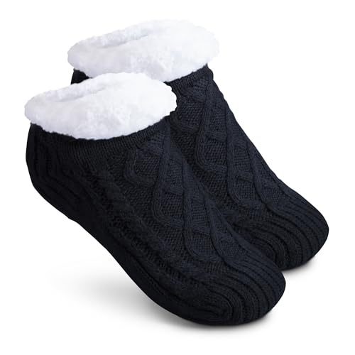 TULMERO Kuschelsocken - XL / 43-45 / Schwarz - Wintersocken Damen und Herren - Stoppersocken Damen und Herren - Haussocken - Flauschige Socken - Hüttensocken - Abs Socken - Antirutschsocken von TULMERO